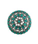 Silver Oxidized Green Kundan Work Designer Adjustable Finger Ring for Women 