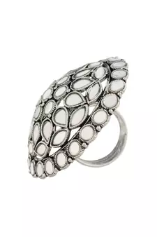 Silver Oxidized Mirror Designer Adjustable Finger Ring for Women 