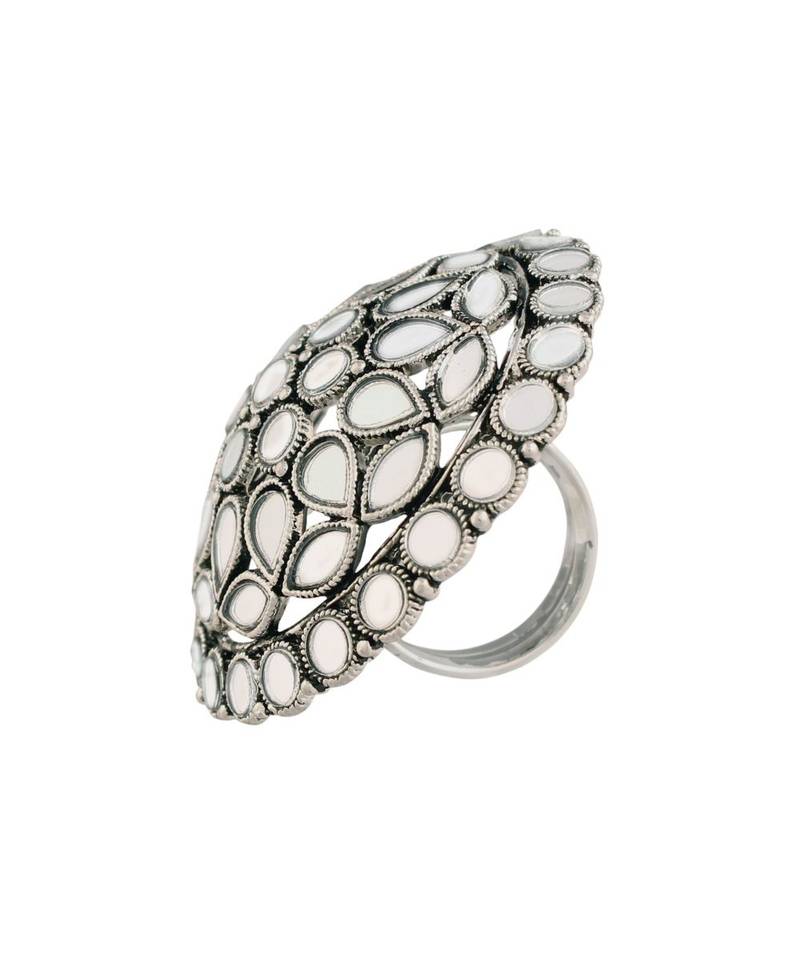 Silver Oxidized Mirror Designer Adjustable Finger Ring for Women 