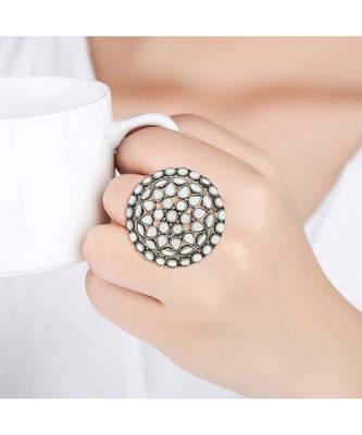 Silver Oxidized Mirror Designer Adjustable Finger Ring for Women  4