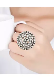 Silver Oxidized Mirror Designer Adjustable Finger Ring for Women 