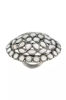 Silver Oxidized Mirror Designer Adjustable Finger Ring for Women 