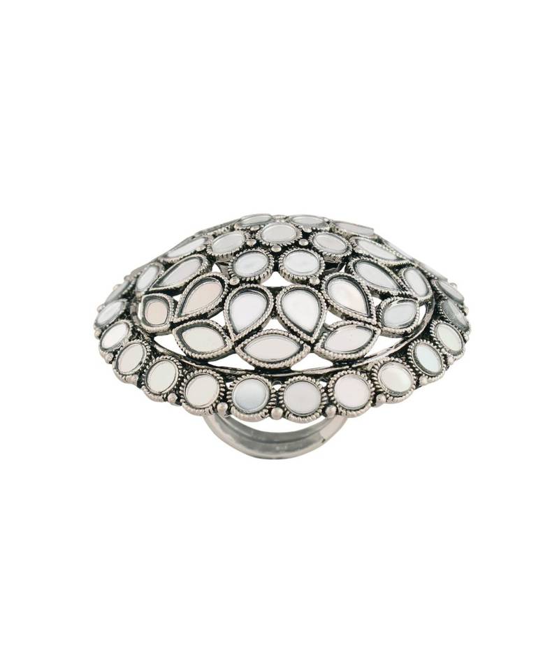 Silver Oxidized Mirror Designer Adjustable Finger Ring for Women 