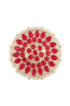 Traditional Pink Kundan & Pearl Studded Adjustable Finger Ring for Women (FL209Q)