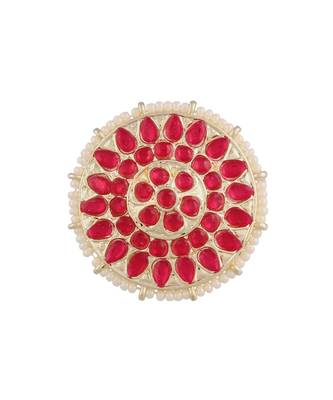 Traditional Pink Kundan & Pearl Studded Adjustable Finger Ring for Women  1