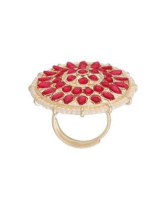 Traditional Pink Kundan & Pearl Studded Adjustable Finger Ring for Women  3