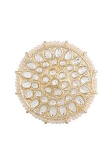  Traditional White Kundan & Pearl Studded Adjustable Finger Ring for Women (FL209W)