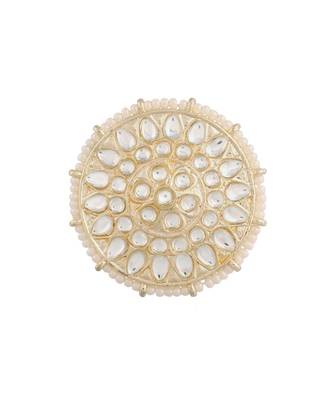  Traditional White Kundan & Pearl Studded Adjustable Finger Ring for Women  1
