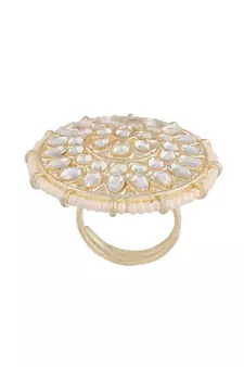  Traditional White Kundan & Pearl Studded Adjustable Finger Ring for Women 