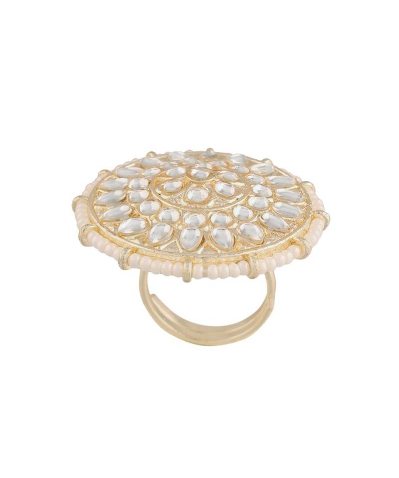  Traditional White Kundan & Pearl Studded Adjustable Finger Ring for Women 