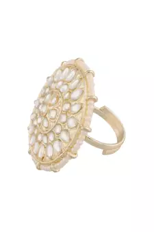  Traditional White Kundan & Pearl Studded Adjustable Finger Ring for Women 