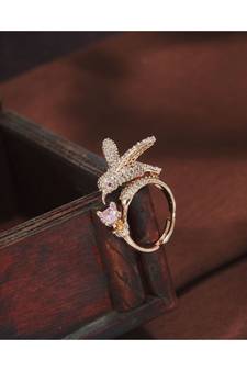 Rose Gold Plated Elegant Crystal CZ American Diamond Sparkling Adjustable Birds Finger Ring for Women (FL210Pi)