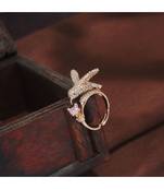 Rose Gold Plated Elegant Crystal CZ American Diamond Sparkling Adjustable Birds Finger Ring for Women 