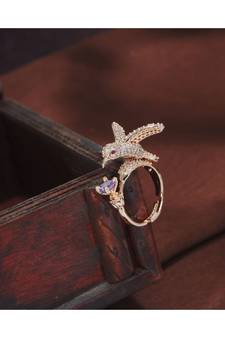 Rose Gold Plated Elegant Crystal CZ American Diamond Sparkling Adjustable Birds Finger Ring for Women (FL210Pu)