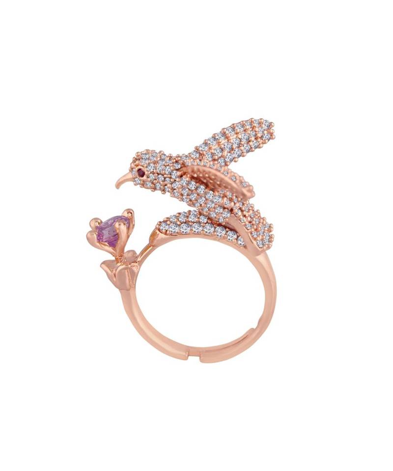 Rose Gold Plated Elegant Crystal CZ American Diamond Sparkling Adjustable Birds Finger Ring for Women (FL210Pu)