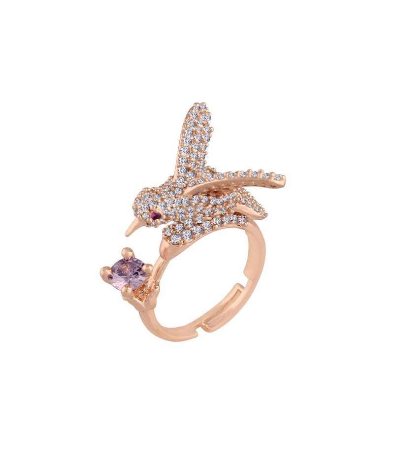 Rose Gold Plated Elegant Crystal CZ American Diamond Sparkling Adjustable Birds Finger Ring for Women (FL210Pu)
