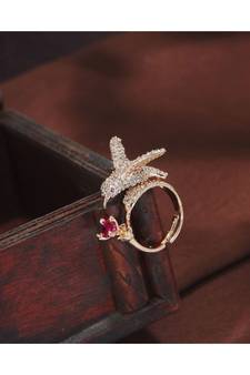 Rose Gold Plated Elegant Crystal CZ American Diamond Sparkling Adjustable Birds Finger Ring for Women (FL210Q)