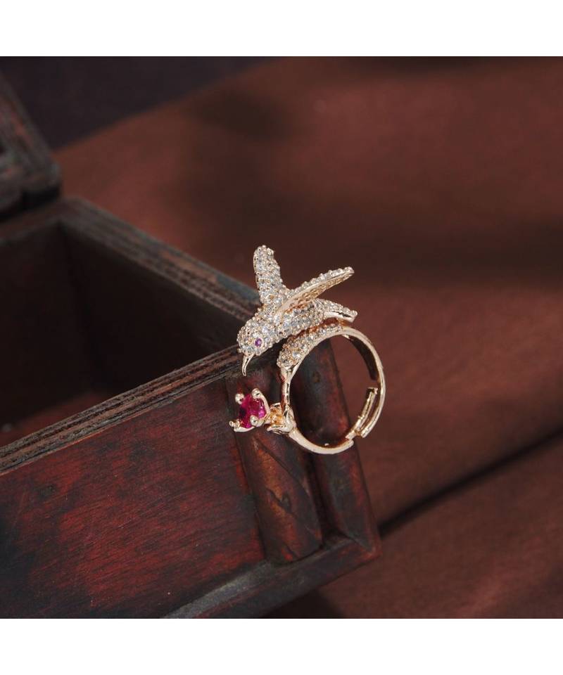 Rose Gold Plated Elegant Crystal CZ American Diamond Sparkling Adjustable Birds Finger Ring for Women (FL210Q)