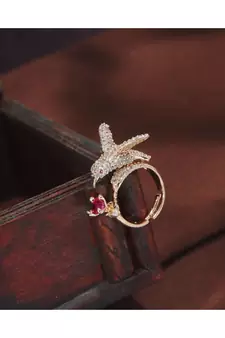 Rose Gold Plated Elegant Crystal CZ American Diamond Sparkling Adjustable Birds Finger Ring for Women (FL210Q)