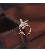Rose Gold Plated Elegant Crystal CZ American Diamond Sparkling Adjustable Birds Finger Ring for Women (FL210Q)
