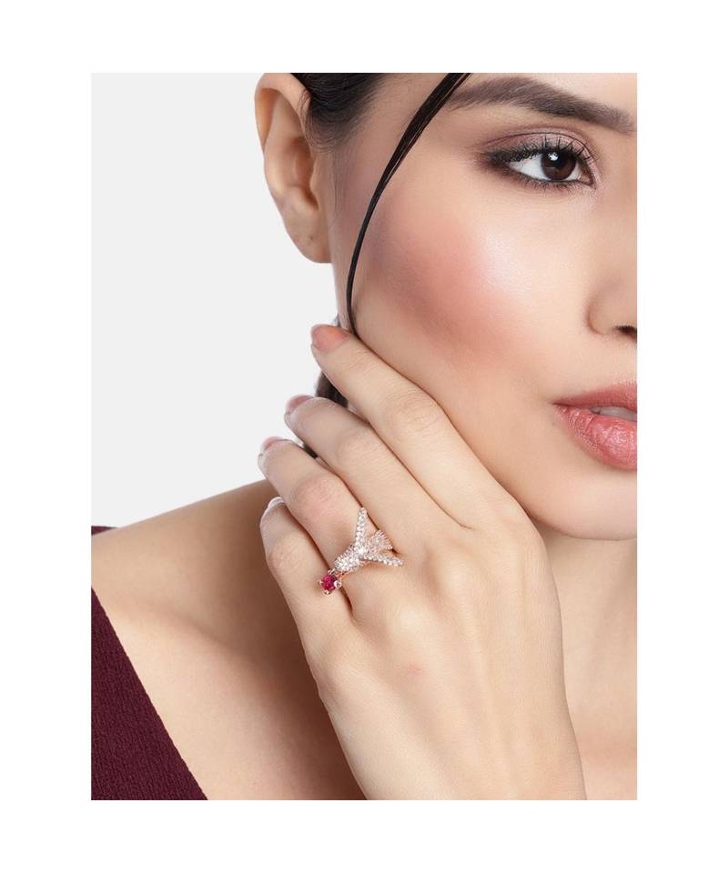 Rose Gold Plated Elegant Crystal CZ American Diamond Sparkling Adjustable Birds Finger Ring for Women (FL210Q)