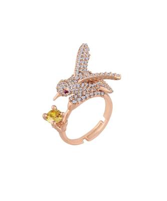 Rose Gold Plated Elegant Crystal CZ American Diamond Sparkling Adjustable Birds Finger Ring for Women  1