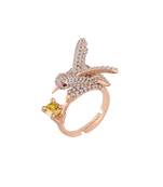 Rose Gold Plated Elegant Crystal CZ American Diamond Sparkling Adjustable Birds Finger Ring for Women 
