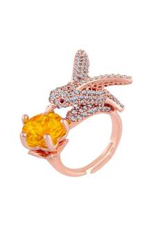 Rose Gold Plated Elegant Crystal CZ American Diamond Sparkling Adjustable Birds Finger Ring for Women (FL211Y)