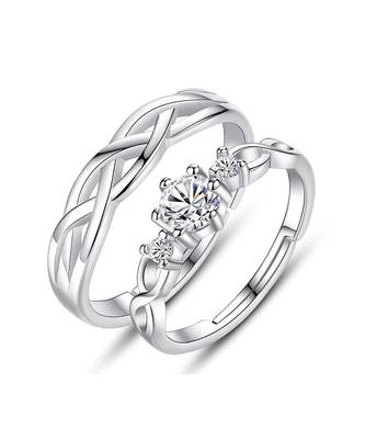 Platinum Plated CZ Adjustable Couple Finger Rings For Love (FL216CO) 1
