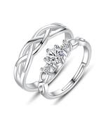 Platinum Plated CZ Adjustable Couple Finger Rings For Love (FL216CO)