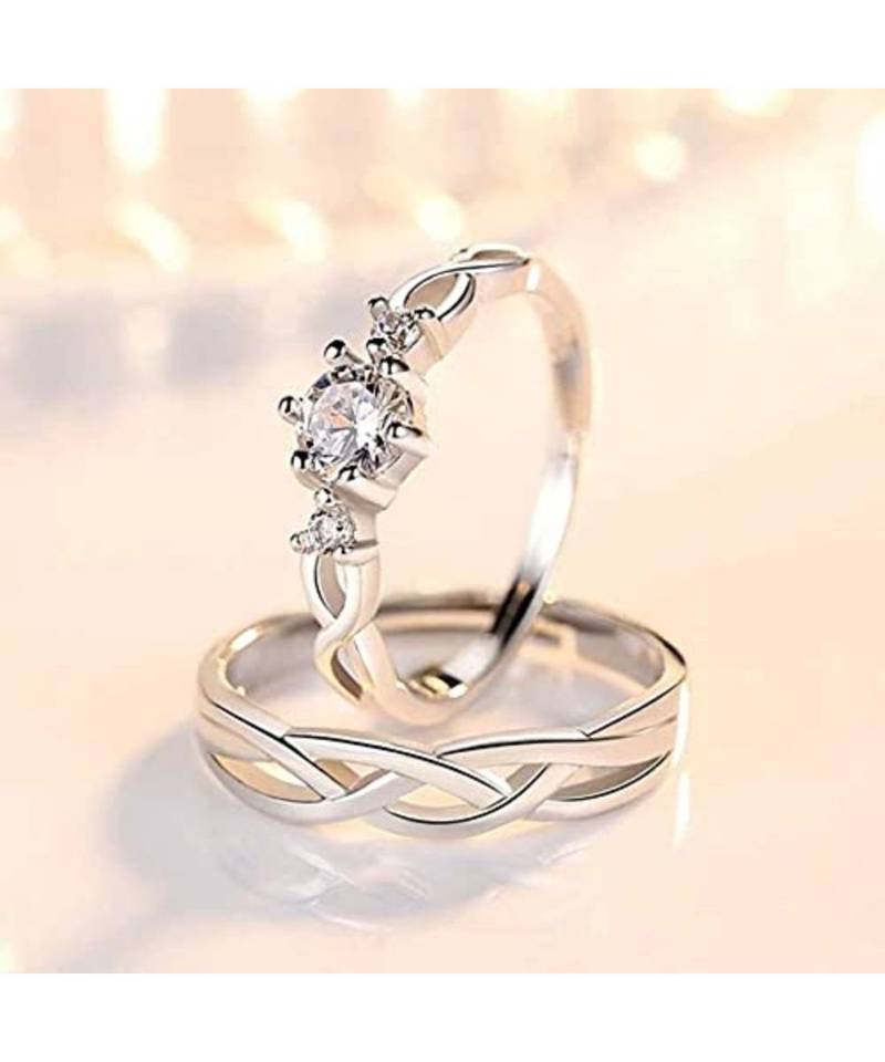 Platinum Plated CZ Adjustable Couple Finger Rings For Love (FL216CO)
