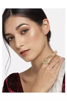 Traditional Kundan & Pearl Studded Peacock Inspired Adjustable Finger Ring For Women (FL194W)