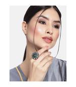 Silver Oxidized Kundan Work Designer Adjustable Finger Ring for Women 