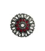 Silver Oxidized Kundan Work Designer Adjustable Finger Ring for Women 