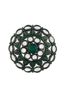 Silver Oxidized Kundan Studded Meena Work Designer Adjustable Finger Ring for Women (FL196G)