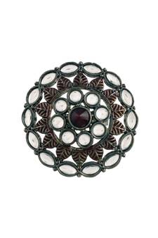Silver Oxidized Kundan Studded Meena Work Designer Adjustable Finger Ring for Women (FL196M)