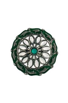Silver Oxidized Kundan Meenakari Work Designer Adjustable Finger Ring for Women (FL197G)