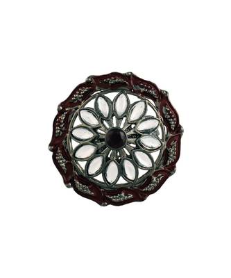 Silver Oxidized Kundan Meenakari Work Designer Adjustable Finger Ring for Women  1