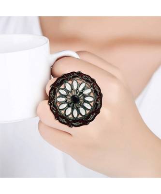 Silver Oxidized Kundan Meenakari Work Designer Adjustable Finger Ring for Women  4