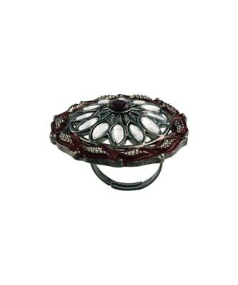 Silver Oxidized Kundan Meenakari Work Designer Adjustable Finger Ring for Women  5