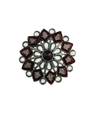 Silver Oxidized Kundan Meenakari Work Designer Adjustable Finger Ring for Women (FL198M) 1