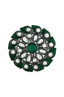 Silver Oxidized Kundan Meenakari Work Designer Adjustable Finger Ring for Women (FL199G)