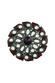 Silver Oxidized Kundan Meenakari Work Designer Adjustable Finger Ring for Women (FL199M)