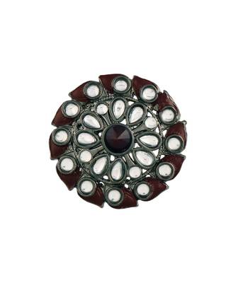 Silver Oxidized Kundan Meenakari Work Designer Adjustable Finger Ring for Women (FL199M) 1