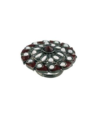 Silver Oxidized Kundan Meenakari Work Designer Adjustable Finger Ring for Women (FL199M) 5