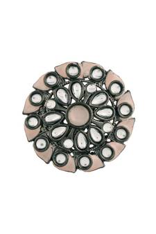 Silver Oxidized Kundan Meenakari Work Designer Adjustable Finger Ring for Women (FL199Pi)