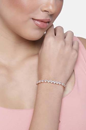 Rose Gold Plated Cubic Zirconia Adjustable Bracelet Jewellery with Pull-Chain for Women & Girls (ADB161RG)