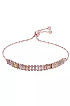 Rose Gold Plated Cubic Zirconia Adjustable Bracelet Jewellery with Pull-Chain for Women & Girls (ADB163)