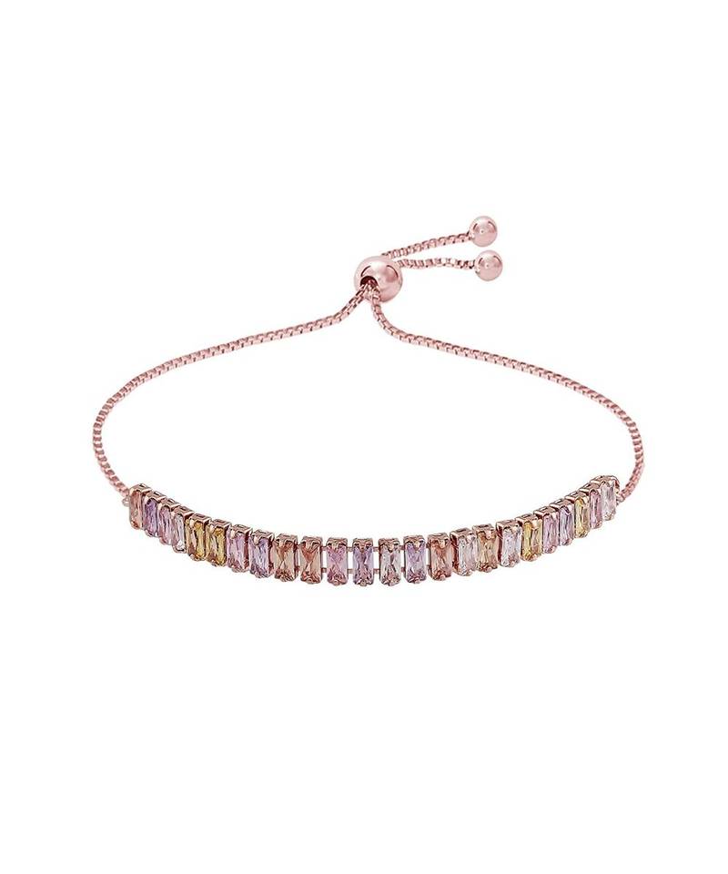 Rose Gold Plated Cubic Zirconia Adjustable Bracelet Jewellery with Pull-Chain for Women & Girls (ADB163)