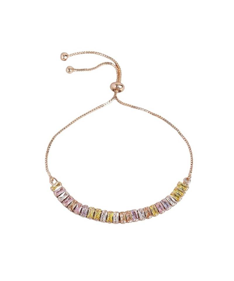 Rose Gold Plated Cubic Zirconia Adjustable Bracelet Jewellery with Pull-Chain for Women & Girls (ADB163)